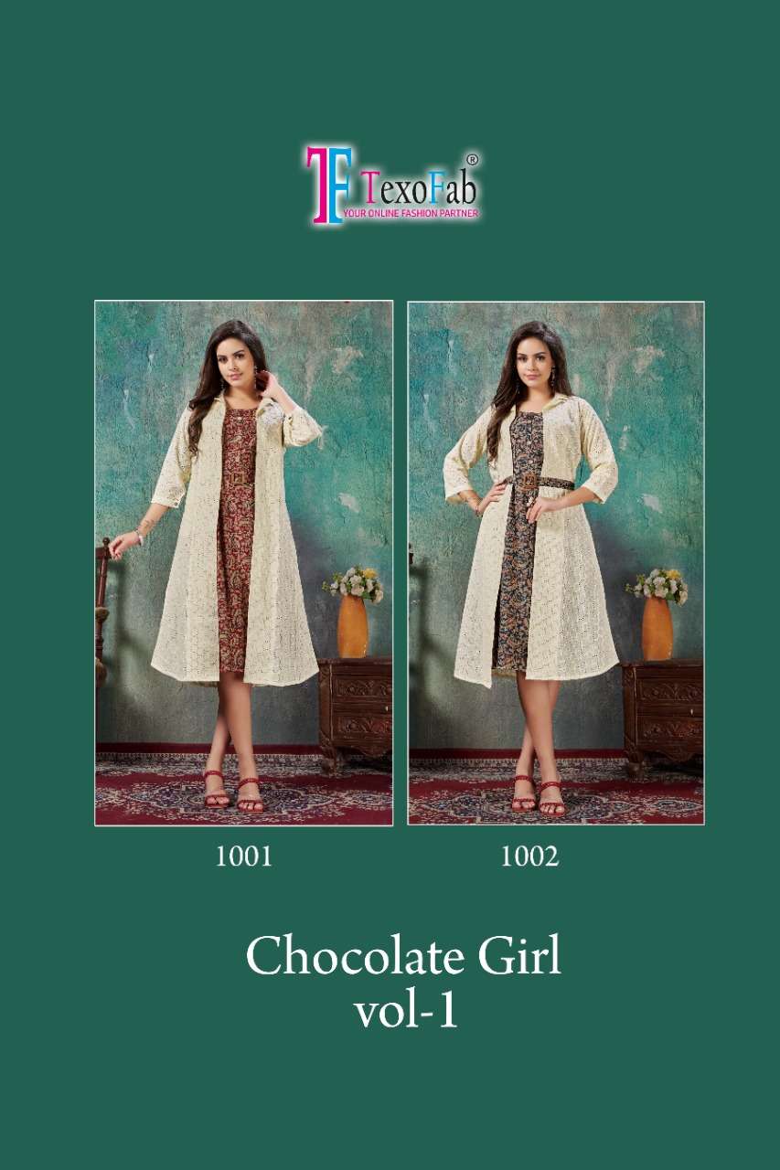 texofab chocolate girl vol-1 1001-1002 series fancy look designer trendy kurti catalogue online dealer surat 