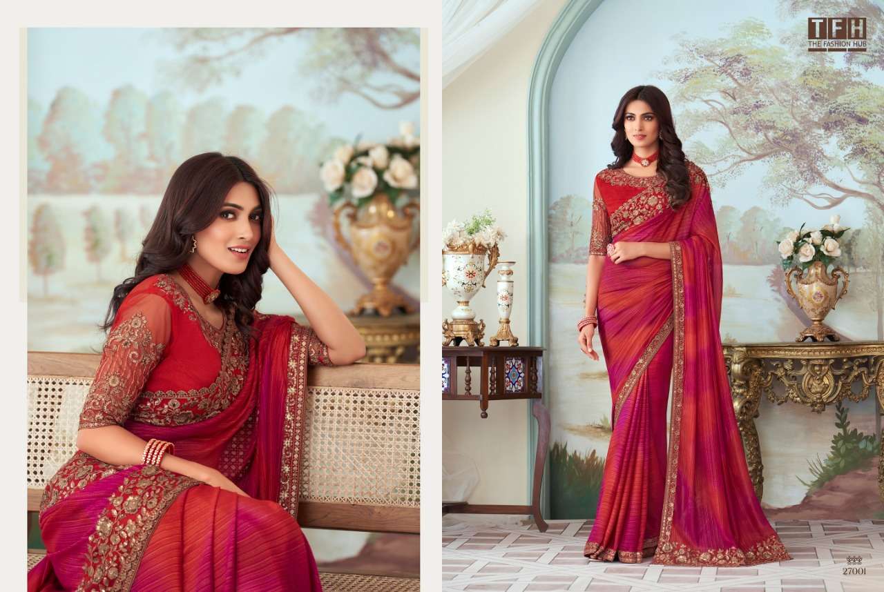 tfh silver screen 27001-27018 series latest designer party wear saree catalogue manufacturer surat 