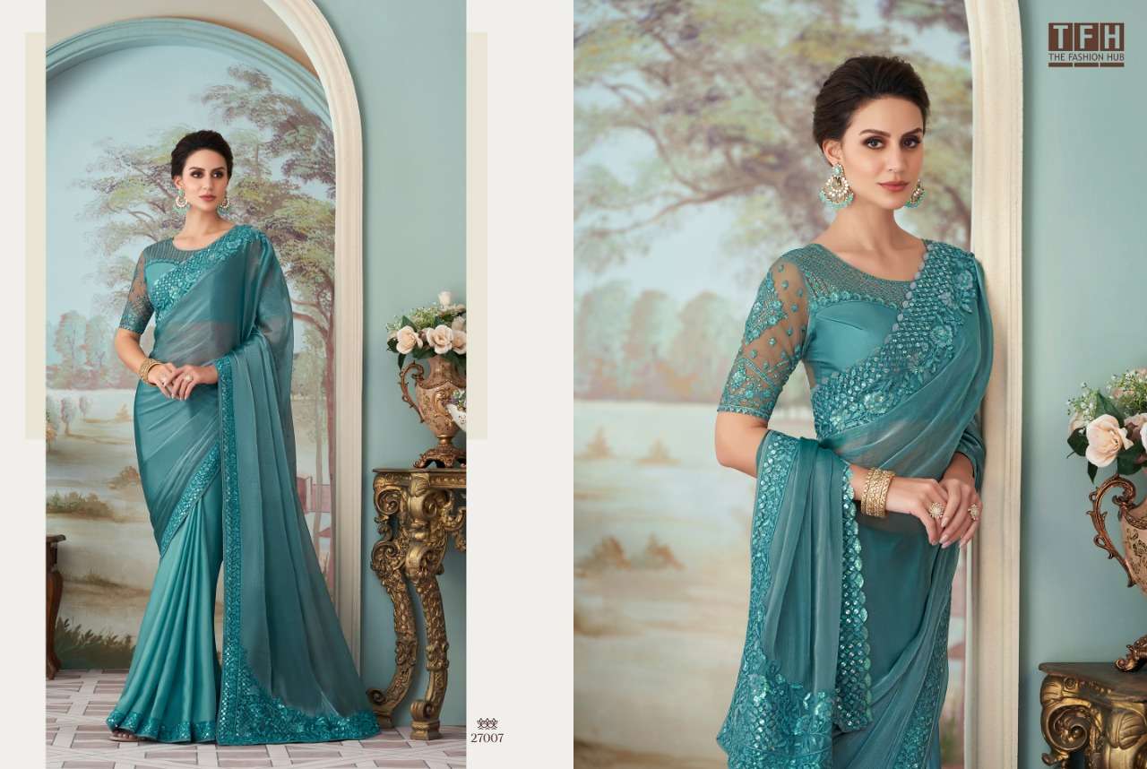 tfh silver screen 27001-27018 series latest designer party wear saree catalogue manufacturer surat 