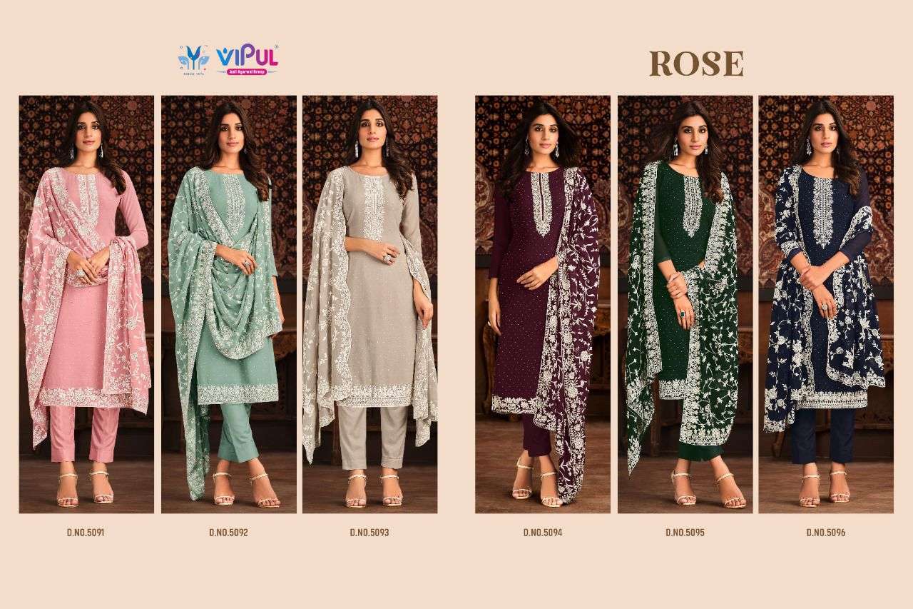 vipul fashion rose 5091-5096 series top bottom with dupatta catalogue online supplier surat 