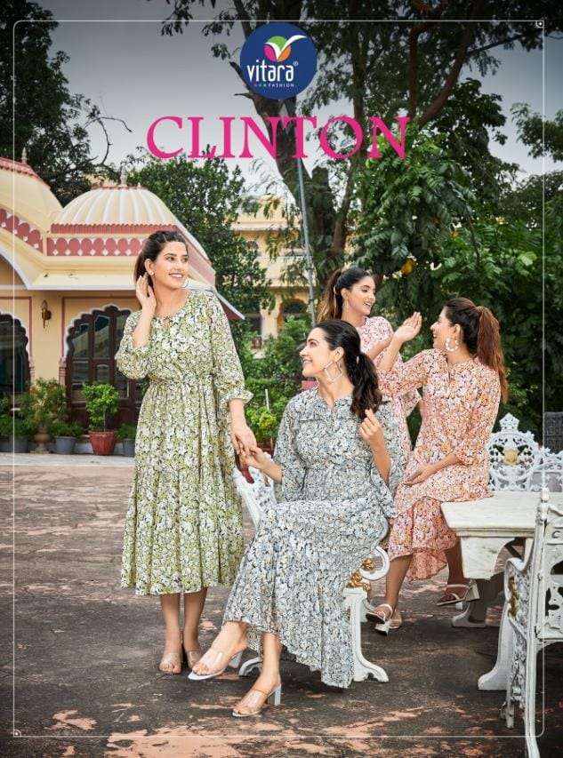 vitara fashion clinton 1001-1004 series trendy designer kurti catalogue collection 2023 
