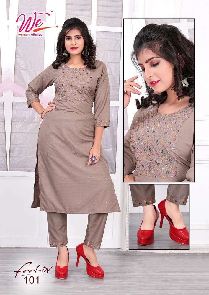 we feel-in 101-106 series fancy kurtis with pant catalogue online supplier surat 