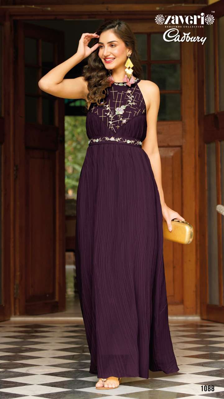 zaveri cadbury 1087-1090 series party wear long designer fancy gown surat 