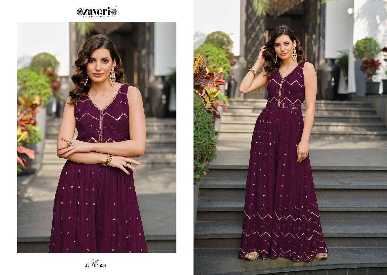 zaveri jumpsuit 1072 series chinon with embroidered party wear collection wholesale price