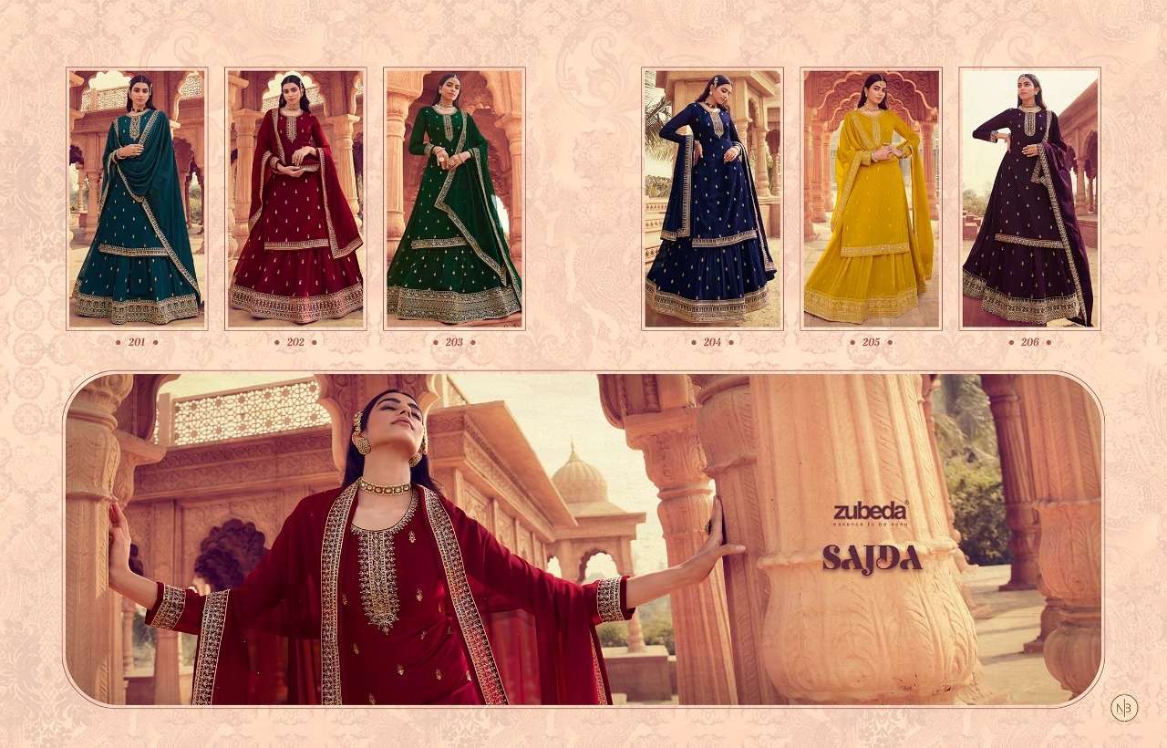 zubeda sajda 201-206 series georgette with embroidered work party wear salwar suits manufacturer surat 