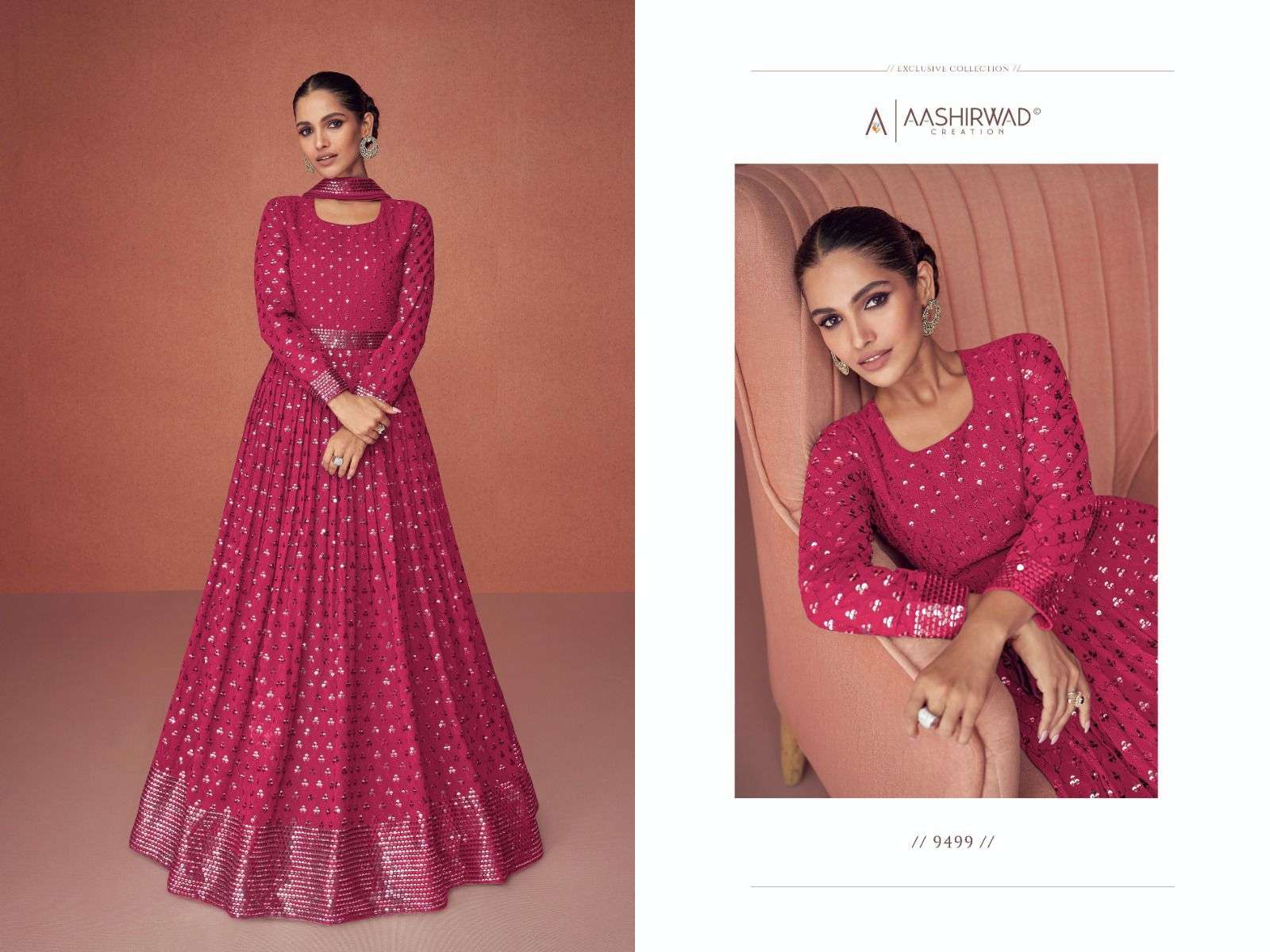 aashirwad creation season diamond 9495-9499 series stylish look designer party wear salwar suits catalogue surat 