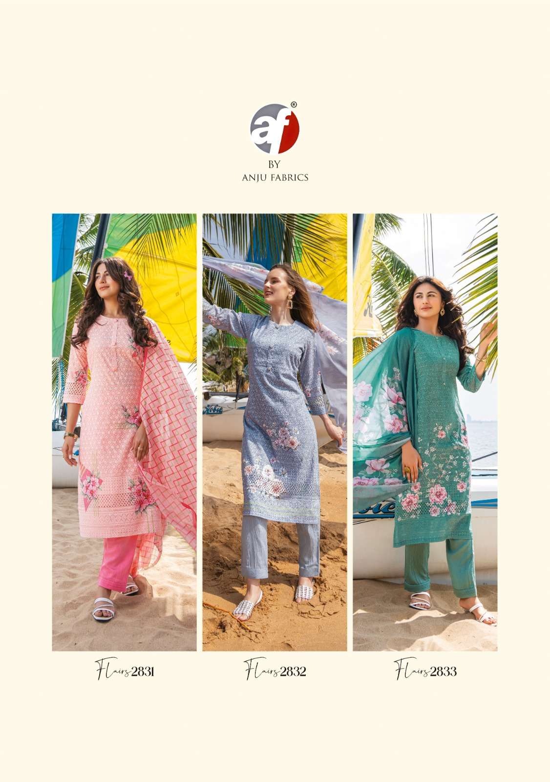 anju fabrics flairs 2831-2836 series fancy designer kurtis catalogue online market surat 