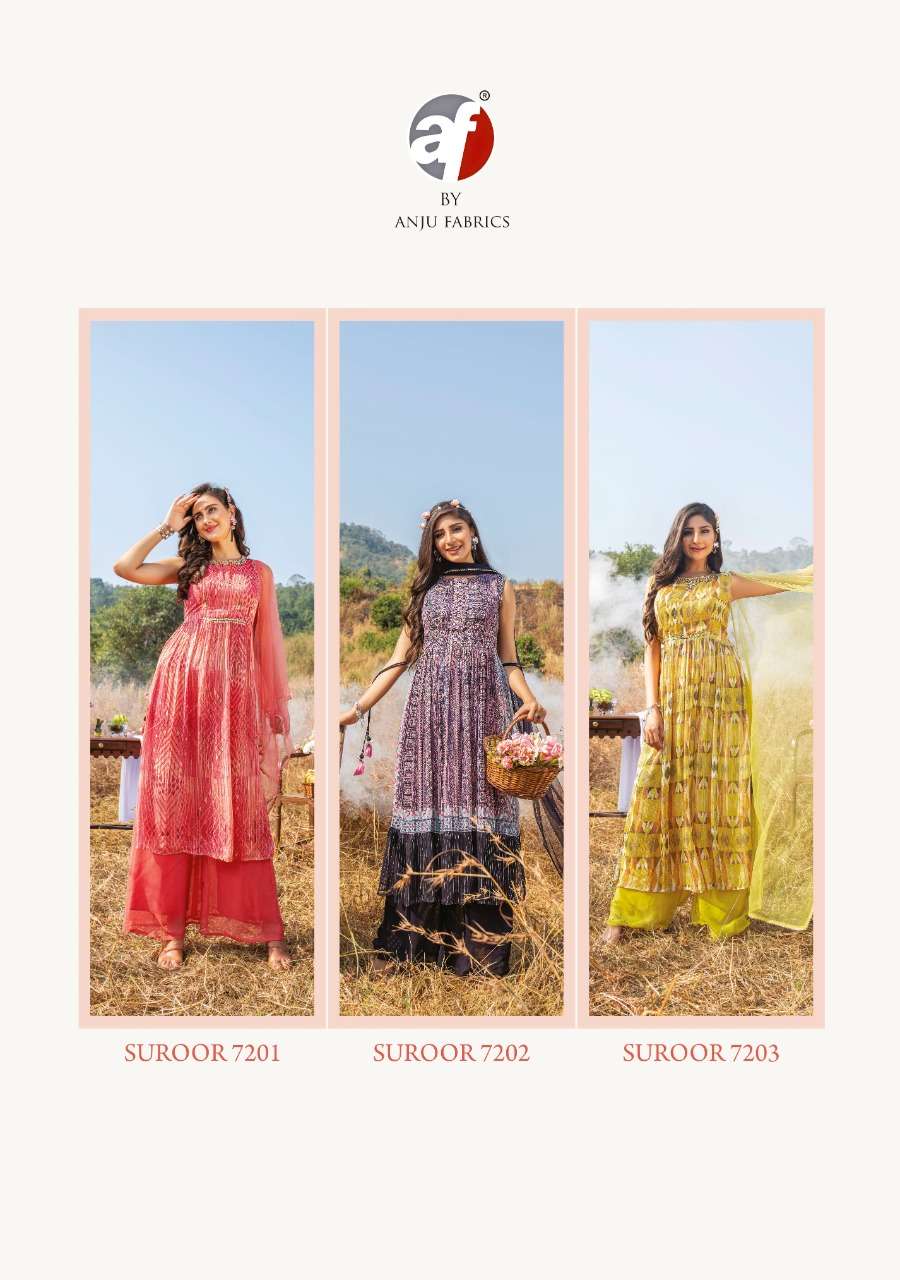 anju fabrics suroop 7201-7206 series nyra kurti plazzo with dupatta catalogue wholesaler surat 