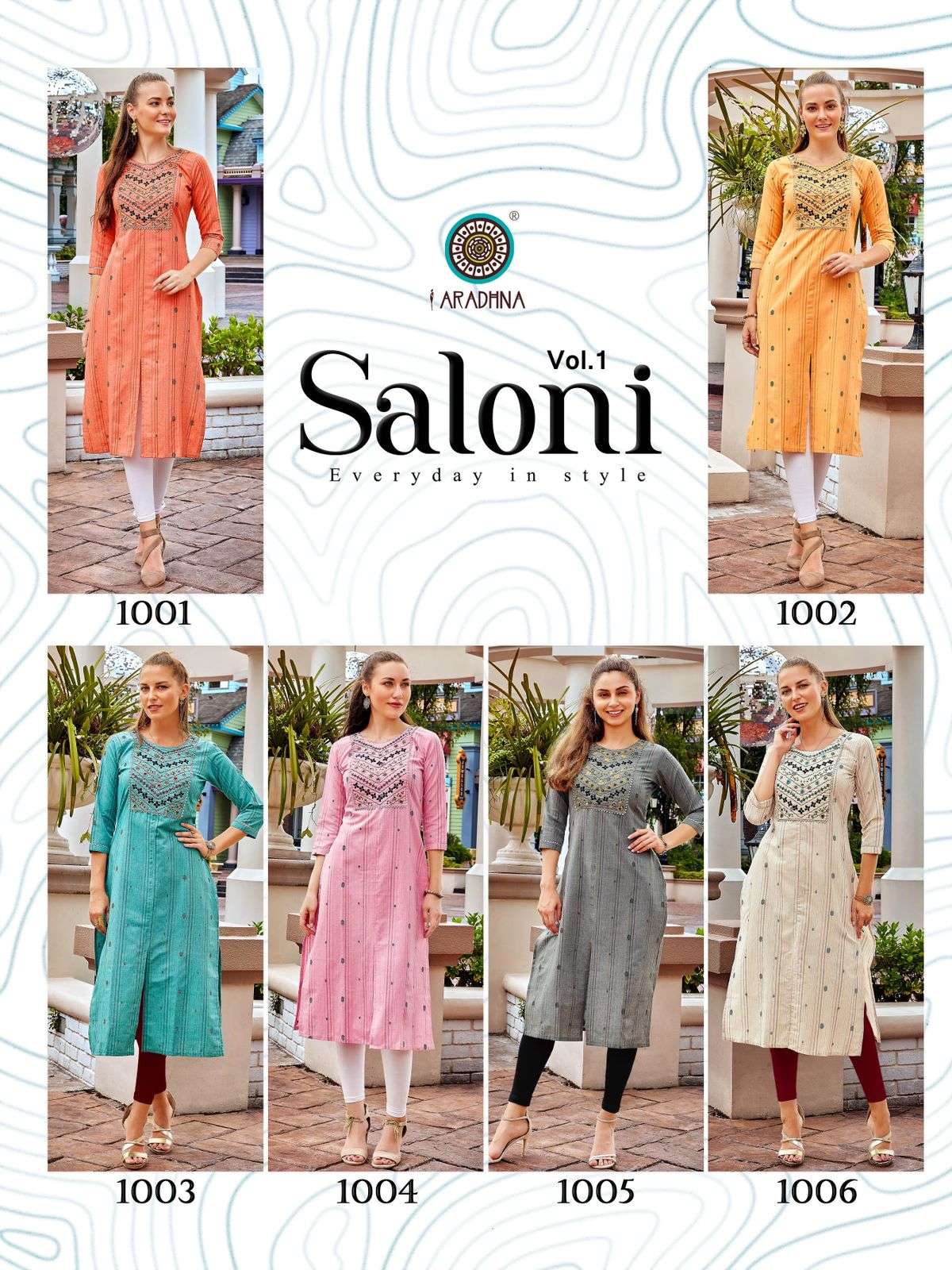 aradhna saloni vol-1 1001-1006 series fancy cotton designer kurtis catalogue wholesale price surat 