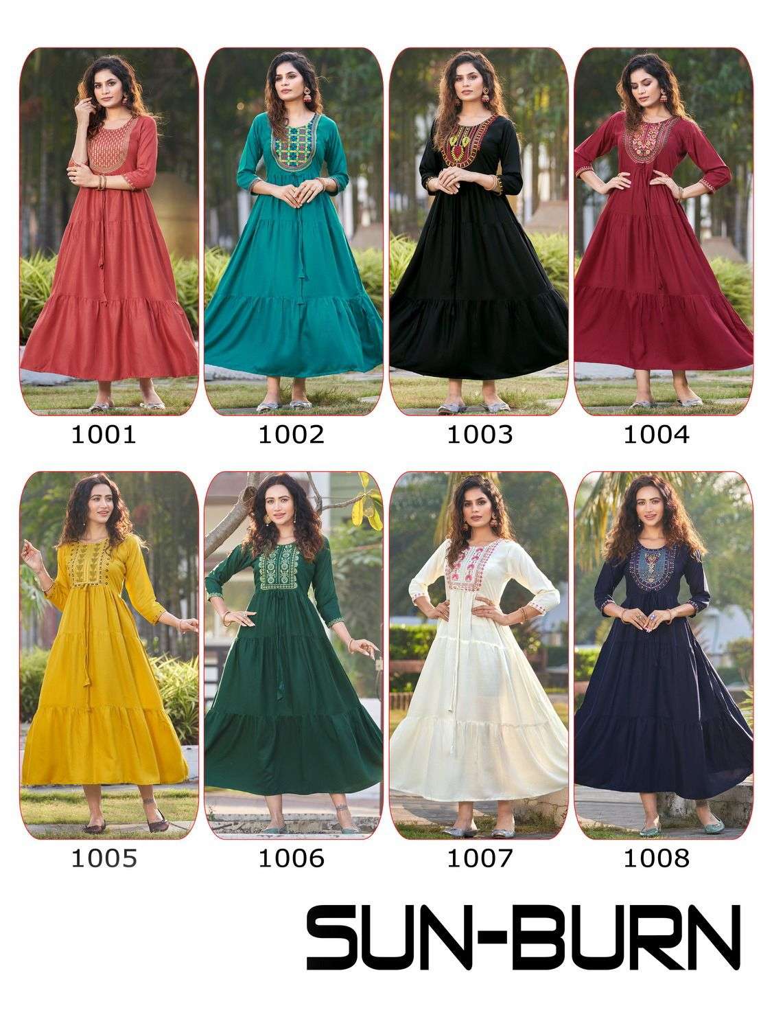 bluehills sun burn 1001-1008 series fancy designer long gown catalogue manufacturer surat