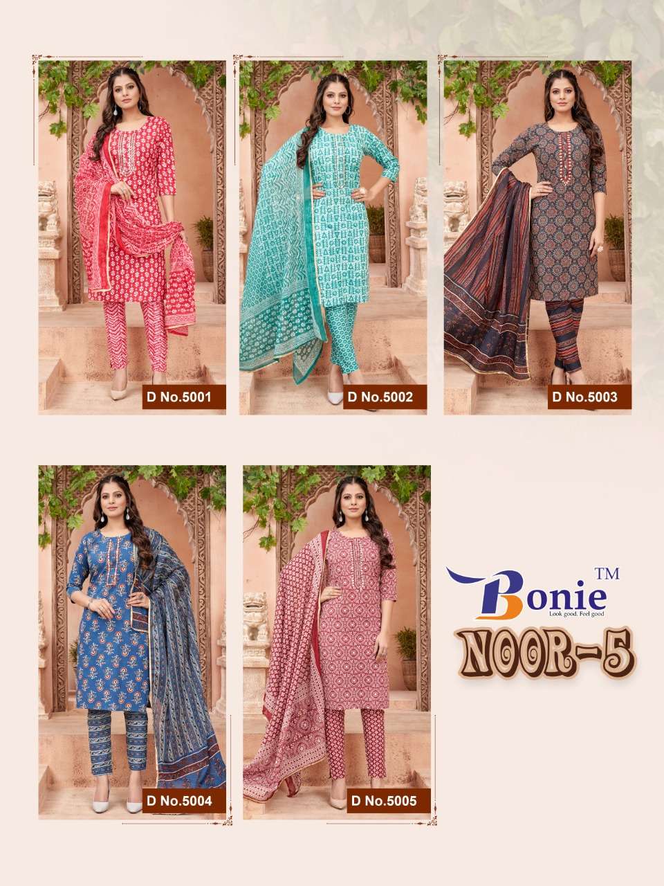 bonie noor vol-5 5001-5005 series trendy designer kurtis catalogue wholesale price 