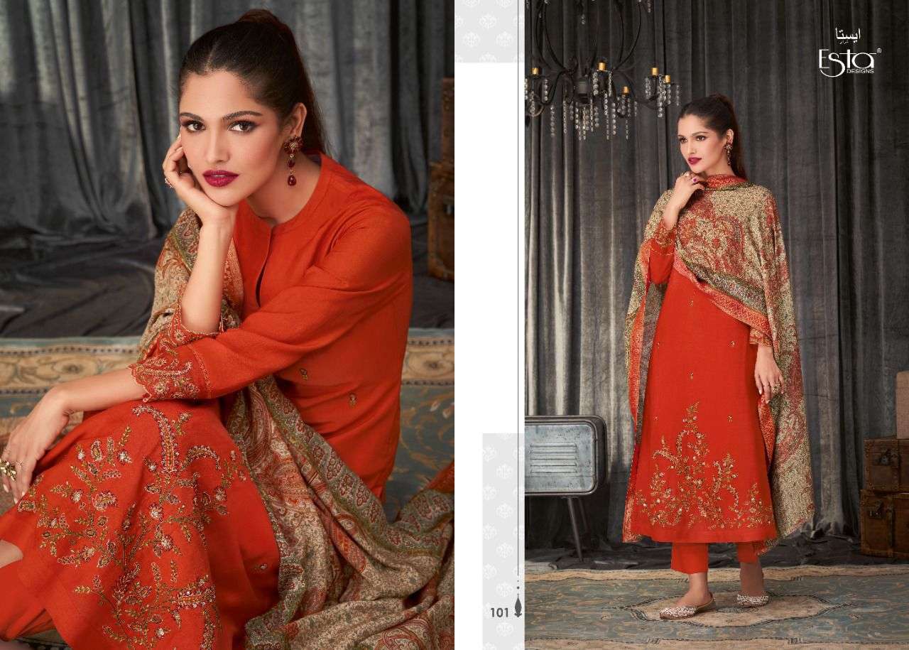 esta designs akirah 101-107 series trendy designer salwar kameez catalogue exporter surat 