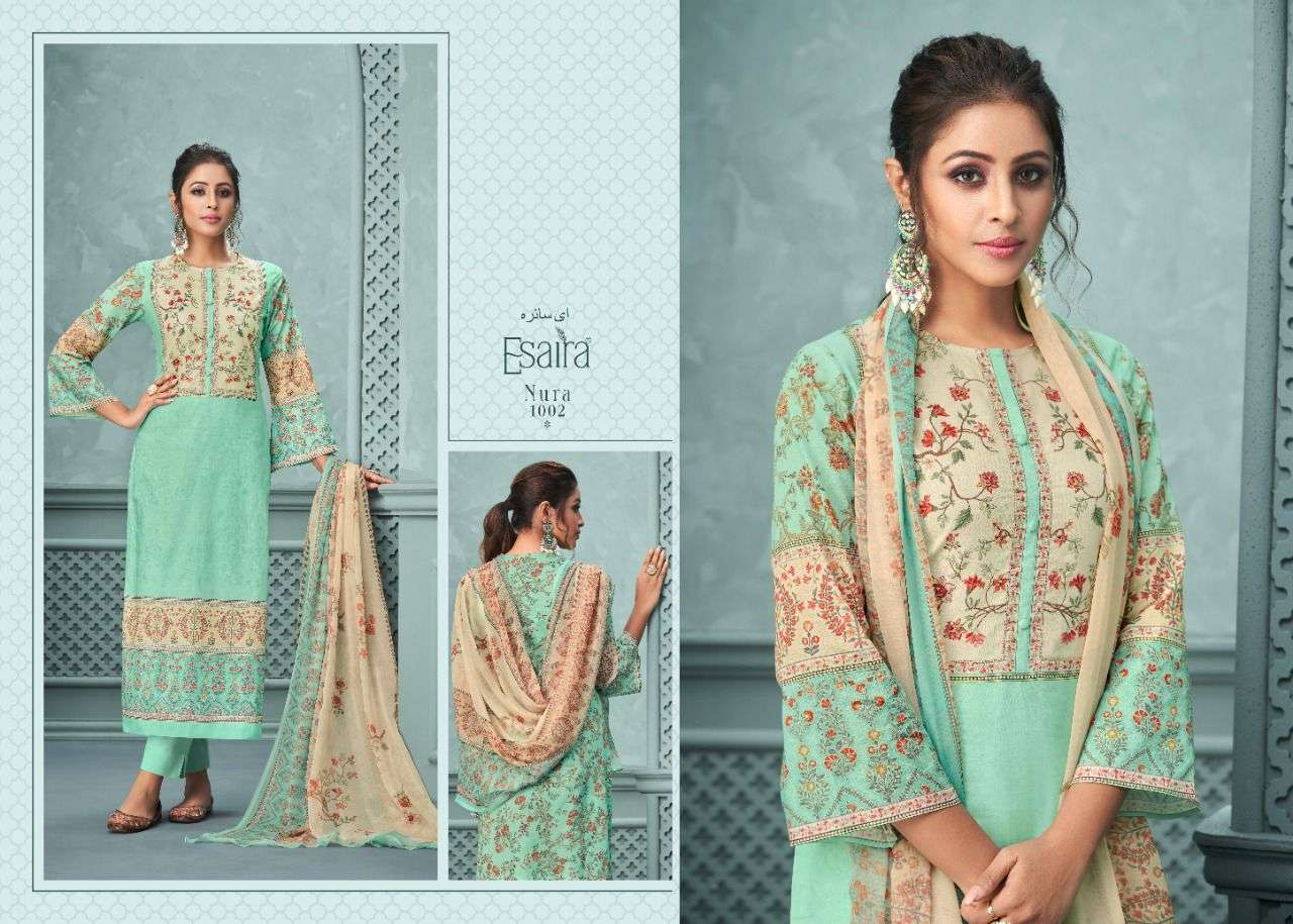 esta designs nura 1001-1010 series indian designer salwar kameez catalogue manufacturer surat