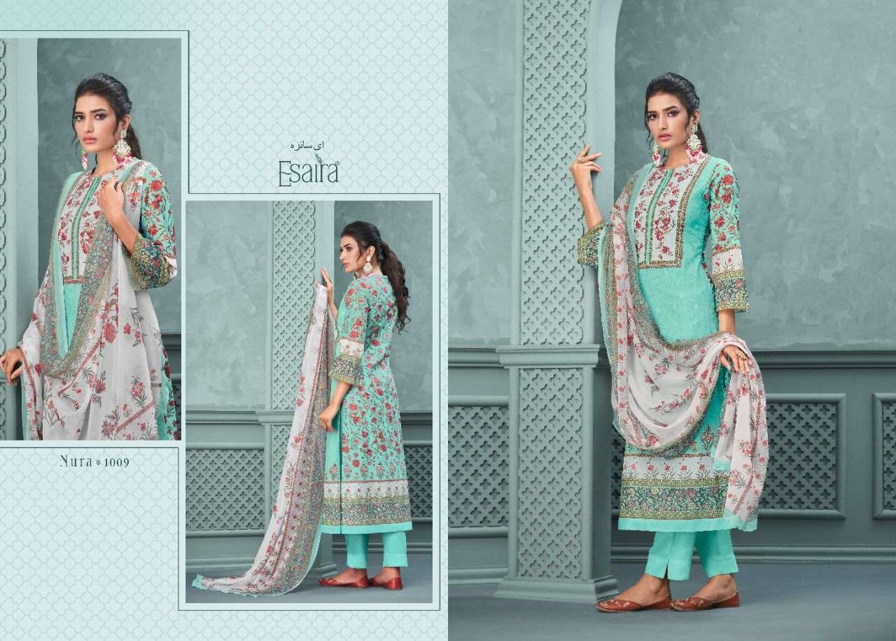 esta designs nura 1001-1010 series indian designer salwar kameez catalogue manufacturer surat