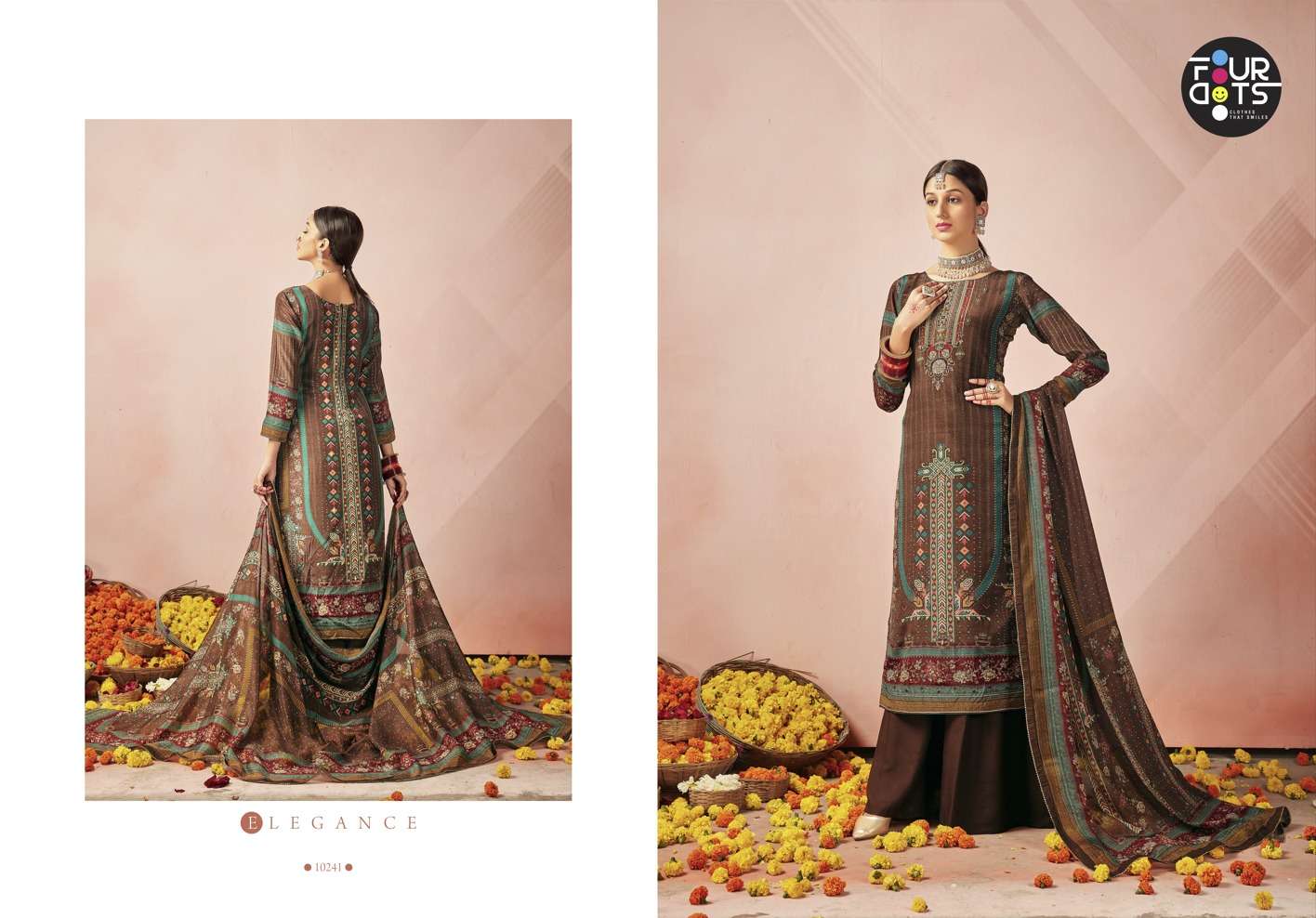 four dots aarshiya 10241-10244 series pure natural crep digital print with handwork salwar suits surat 