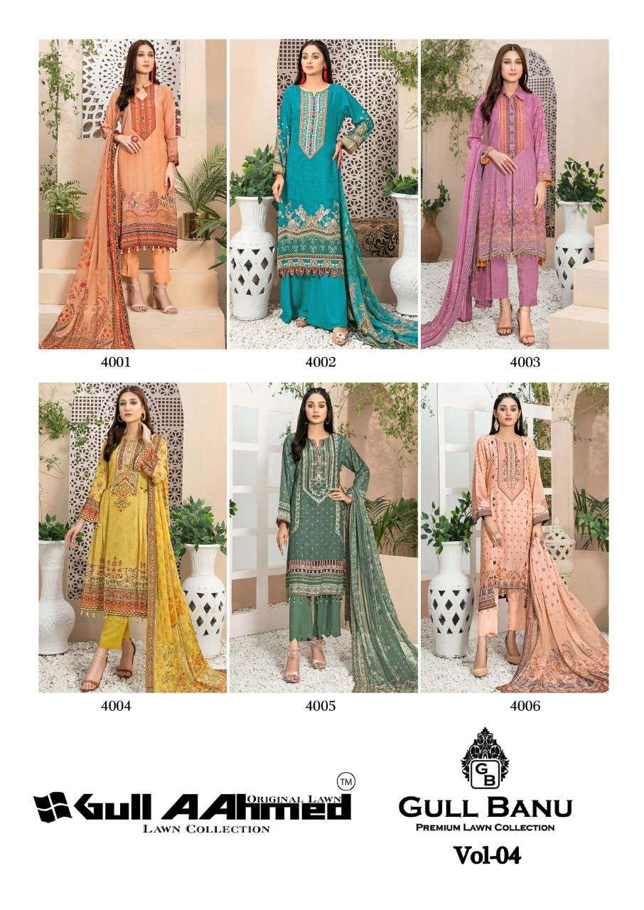 gull aadhmed gull banu vol-4 4001-4006 series stylish designer pakistani salwar suits latest collection surat