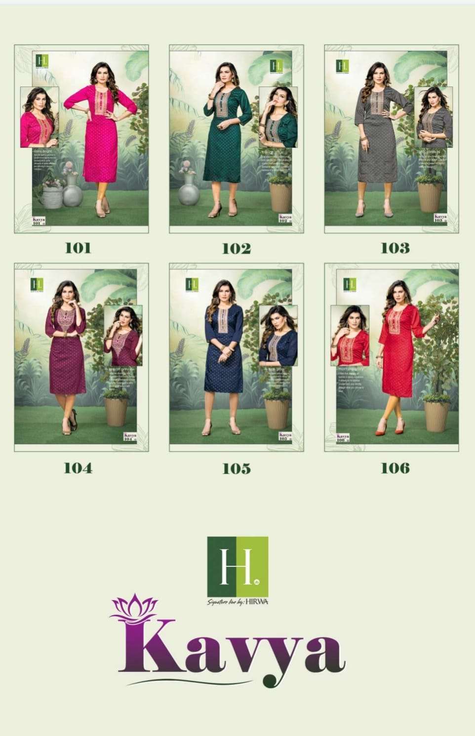 hirwa kavya 101-106 series heavy banarasi silk trendy designer kurtis new catalogue surat 