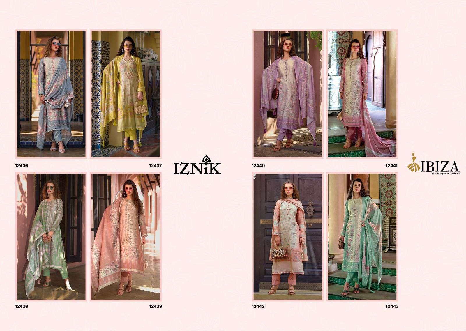 ibiza iznik 12436-12443 series digital printed with work designer salwar kameez wholesaler surat 