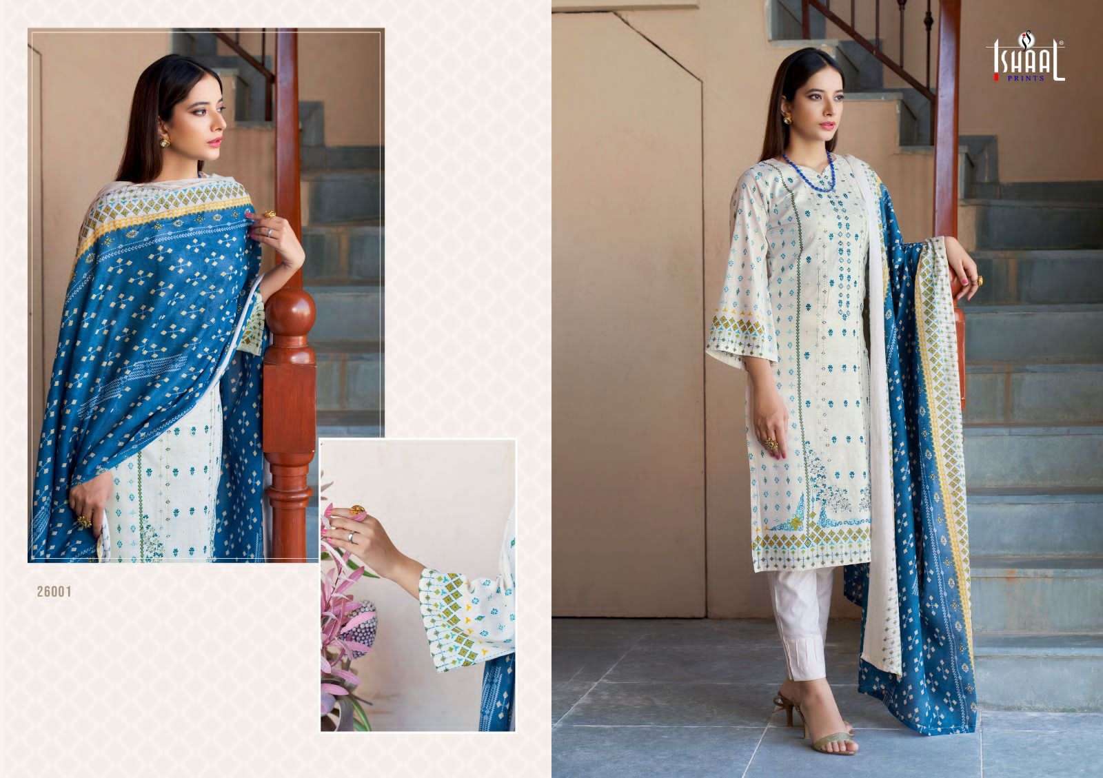 ishaal prints embroidered lawn vol-1 26001-26010 series fancy designer salwar suits catalogue surat 