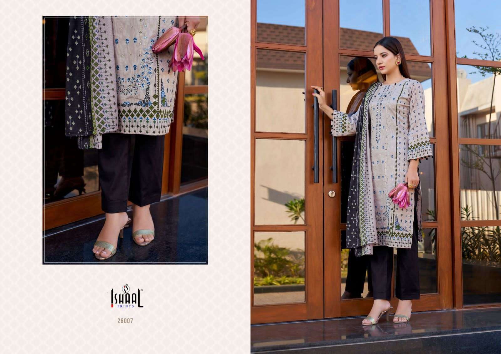ishaal prints embroidered lawn vol-1 26001-26010 series fancy designer salwar suits catalogue surat 
