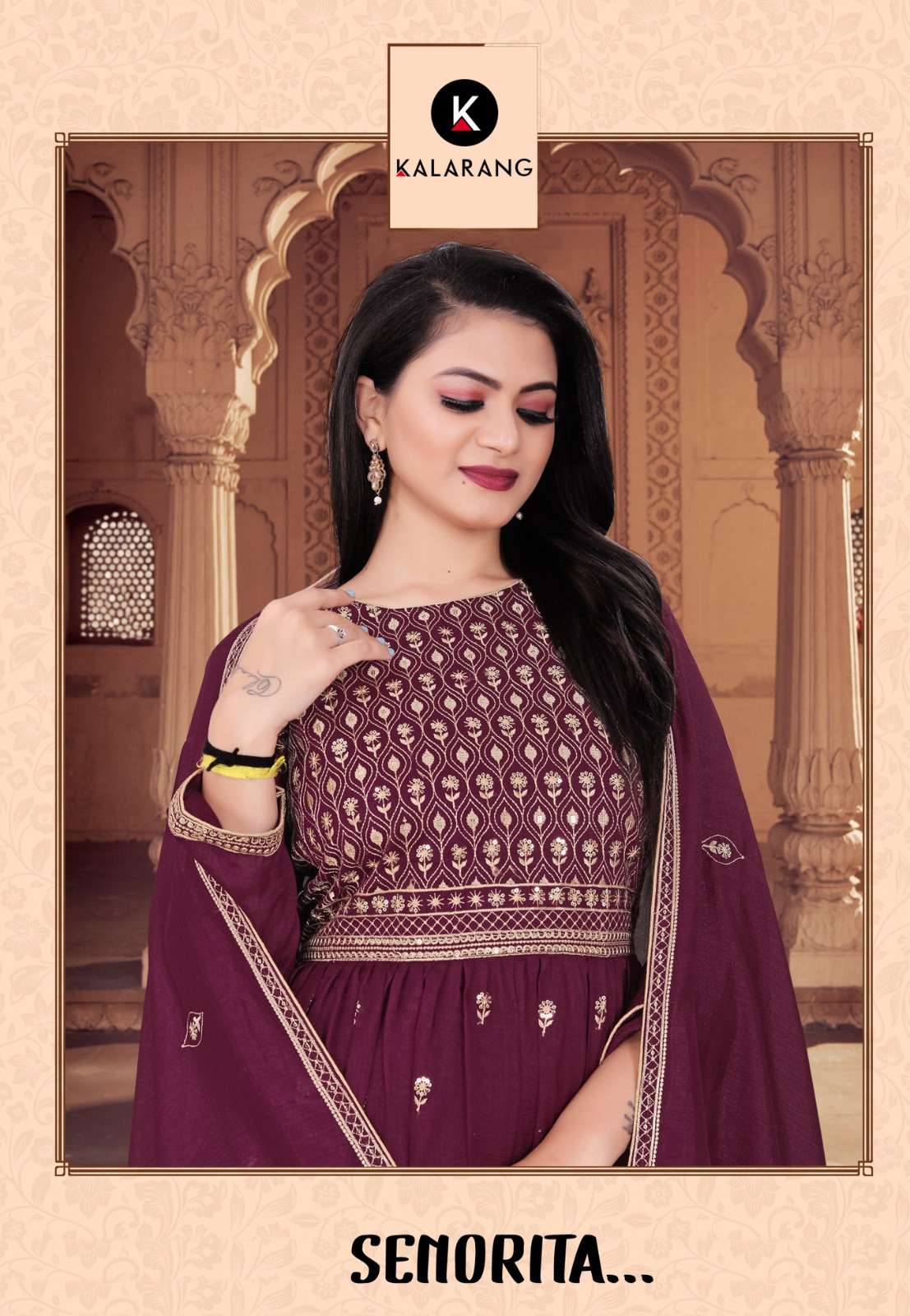 kalarang senorita 6203 series vichitra silk with embroidery work salwar kameez catalogue exporter surat 