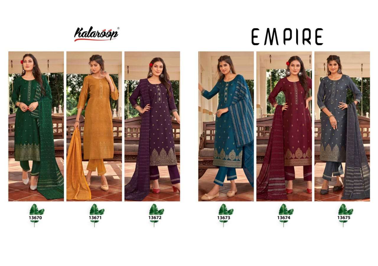 kalaroop empire 13670-13675 series trendy designer kurtis catalogue online dealer surat 