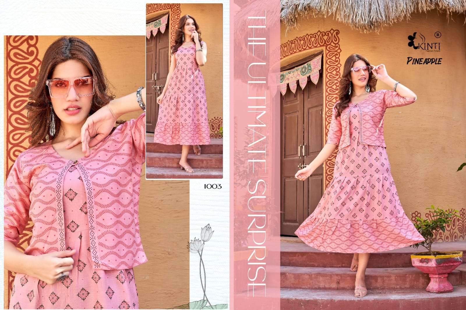 kinti fashion pineapple 101-108 series rayon designer jacket style kurtis new catalogue collection surat 