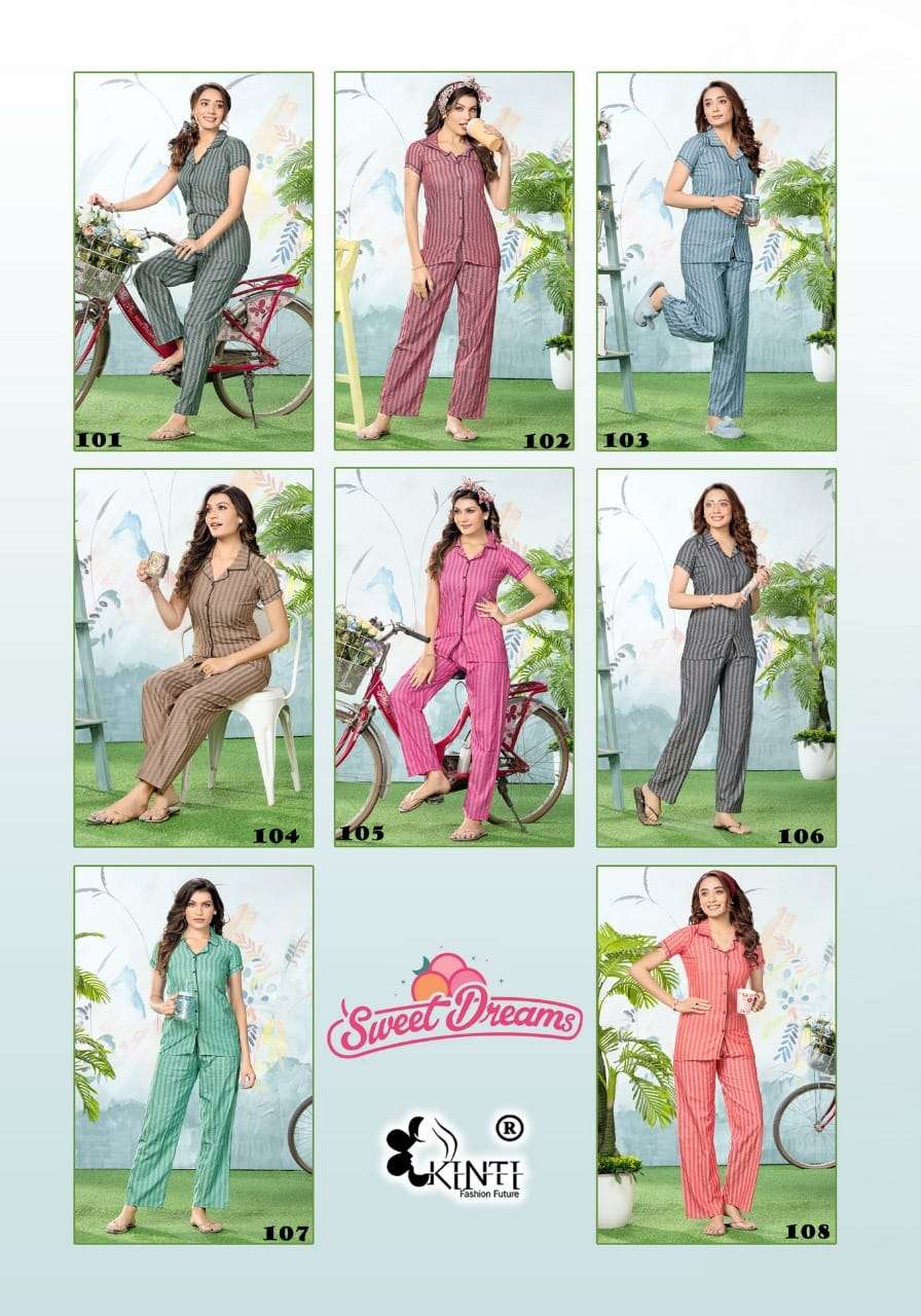 kinti fashion sweet dreams 101-108 series fancy designer night wear catalogue online dealer surat 
