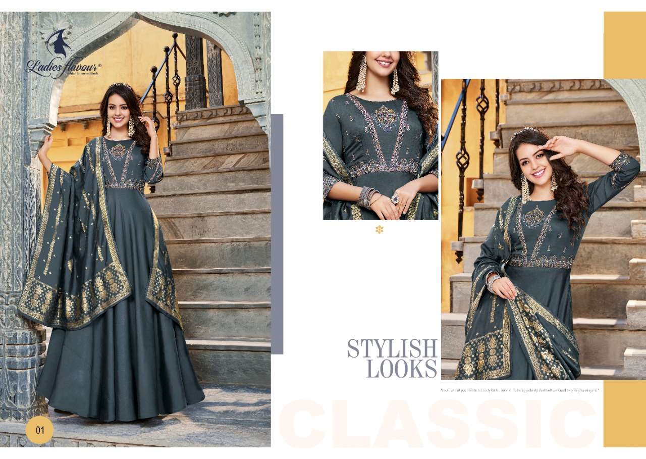 ladies flavour rangrez 01-06 series fancy look designer gown with dupatta new catalogue