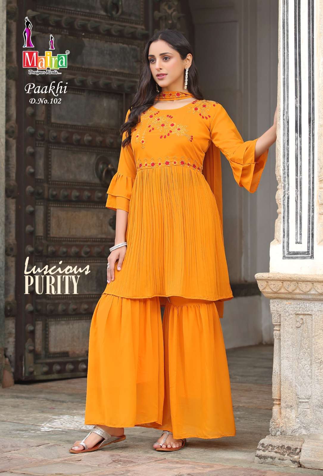 maira designer paakhi vol-1 exclusive designer kurti with sharara catalogue design 2023 