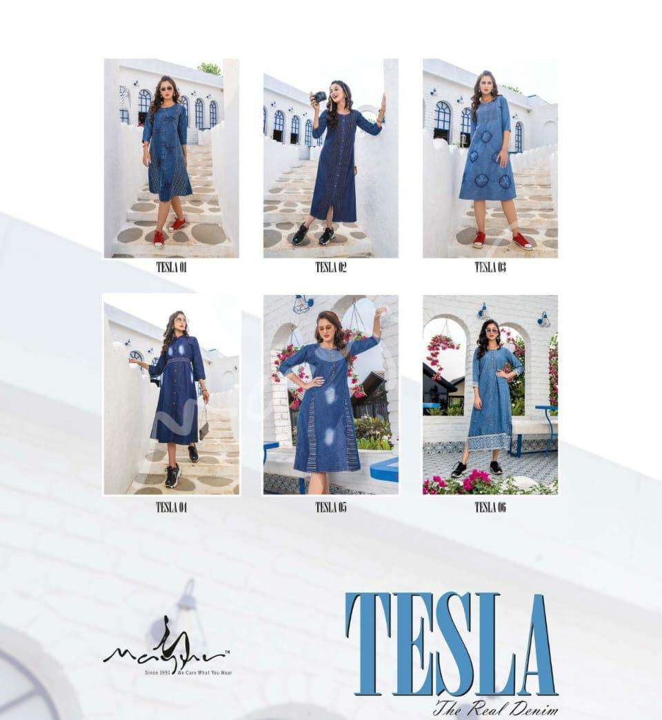 mayur creation tesla 01-06 series gorgeous look designer kurtis catalogue exporter surat 