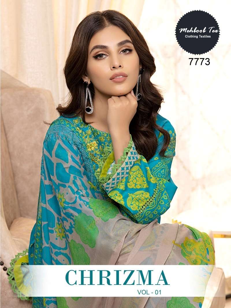 mehboob tex chrizma vol-1 7773 series stylish look designer pakistani salwar suits surat 