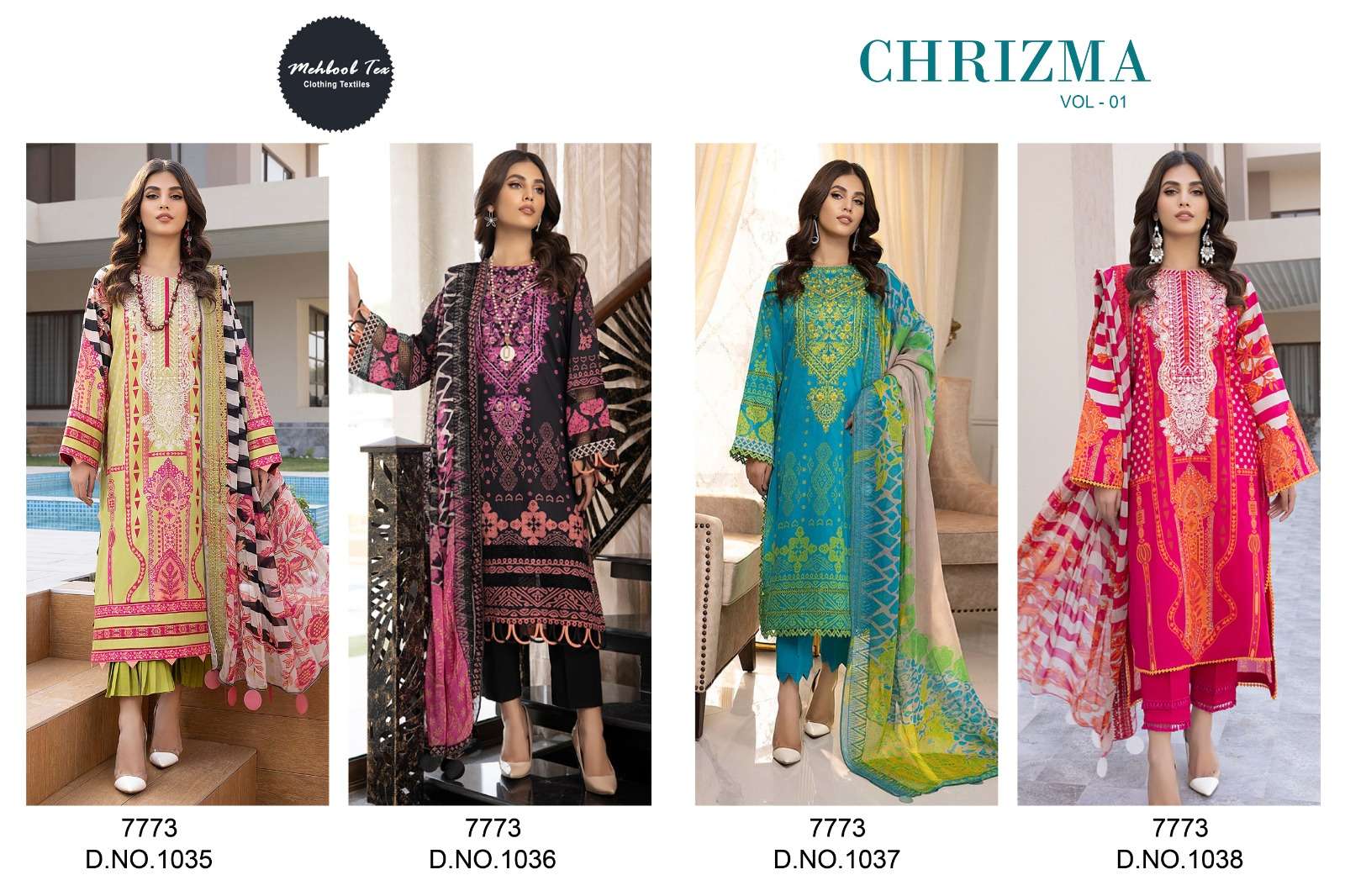 mehboob tex chrizma vol-1 7773 series unstich designer pakistani salwar kameez in india