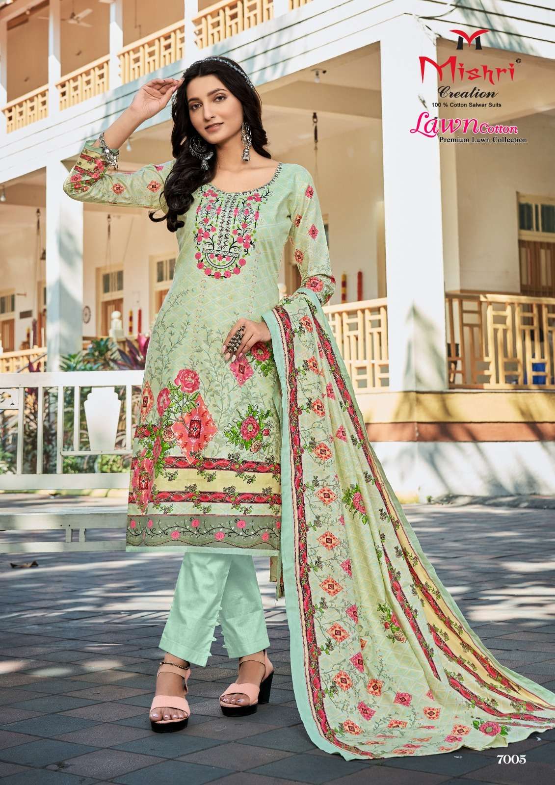 mishri creation lawn cotton vol-7 7001-7006 series unstich designer salwar kameez catalogue manufacturer surat 