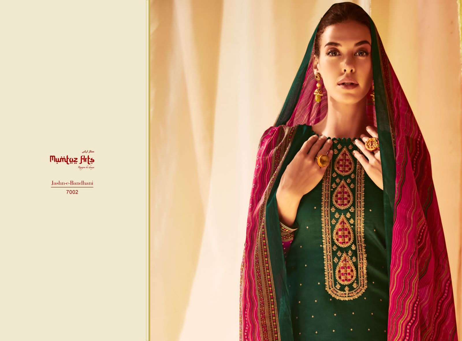 mumtaz arts jashn e bandhani vol-3 7001-7008 series fancy designer top bottom with dupatta latest catalogue surat