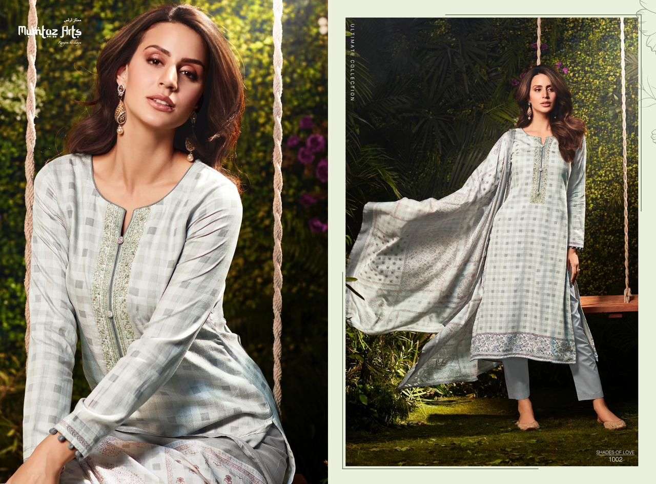mumtaz arts shades of love 1001-1006 series stylish designer salwar kameez catalogue online supplier surat 