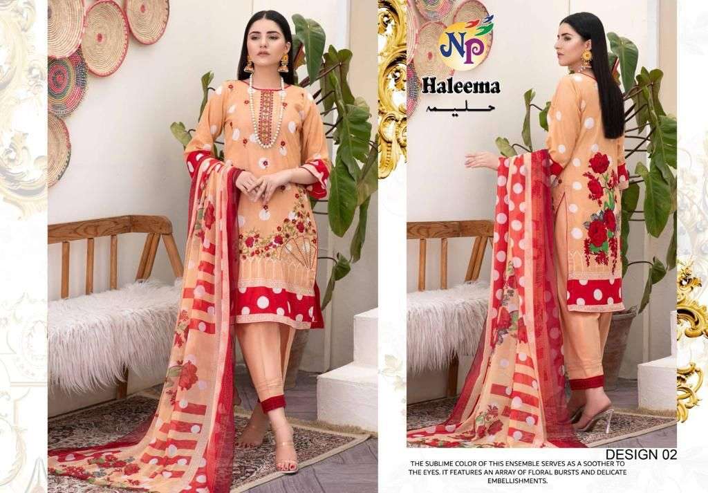 np print haleema 01-10 series lawn cotton designer salwar kameez catalogue online dealer surat 