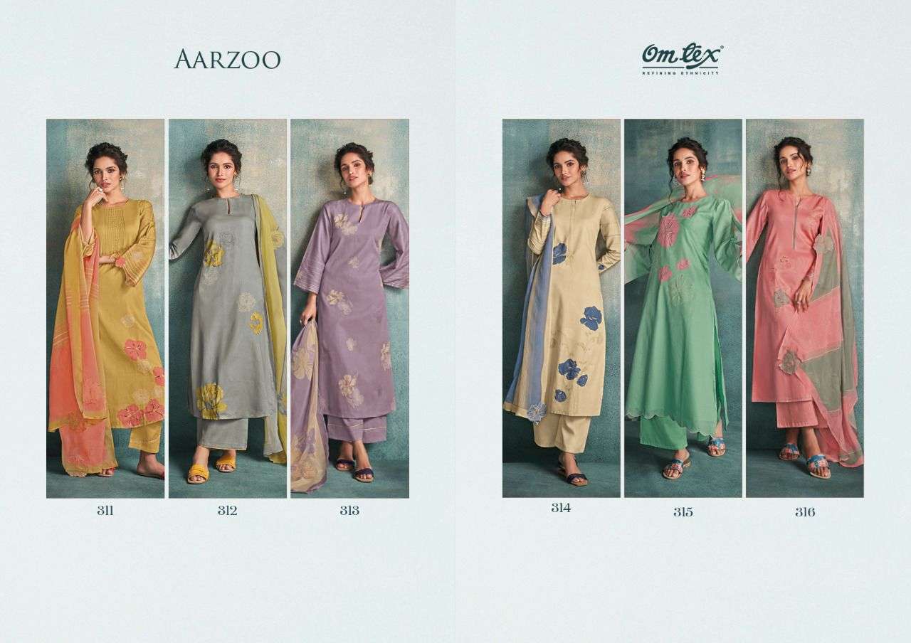 om tex aarzoo 311-316 series cotton satin digital print with handwork designer salwar kameez surat 