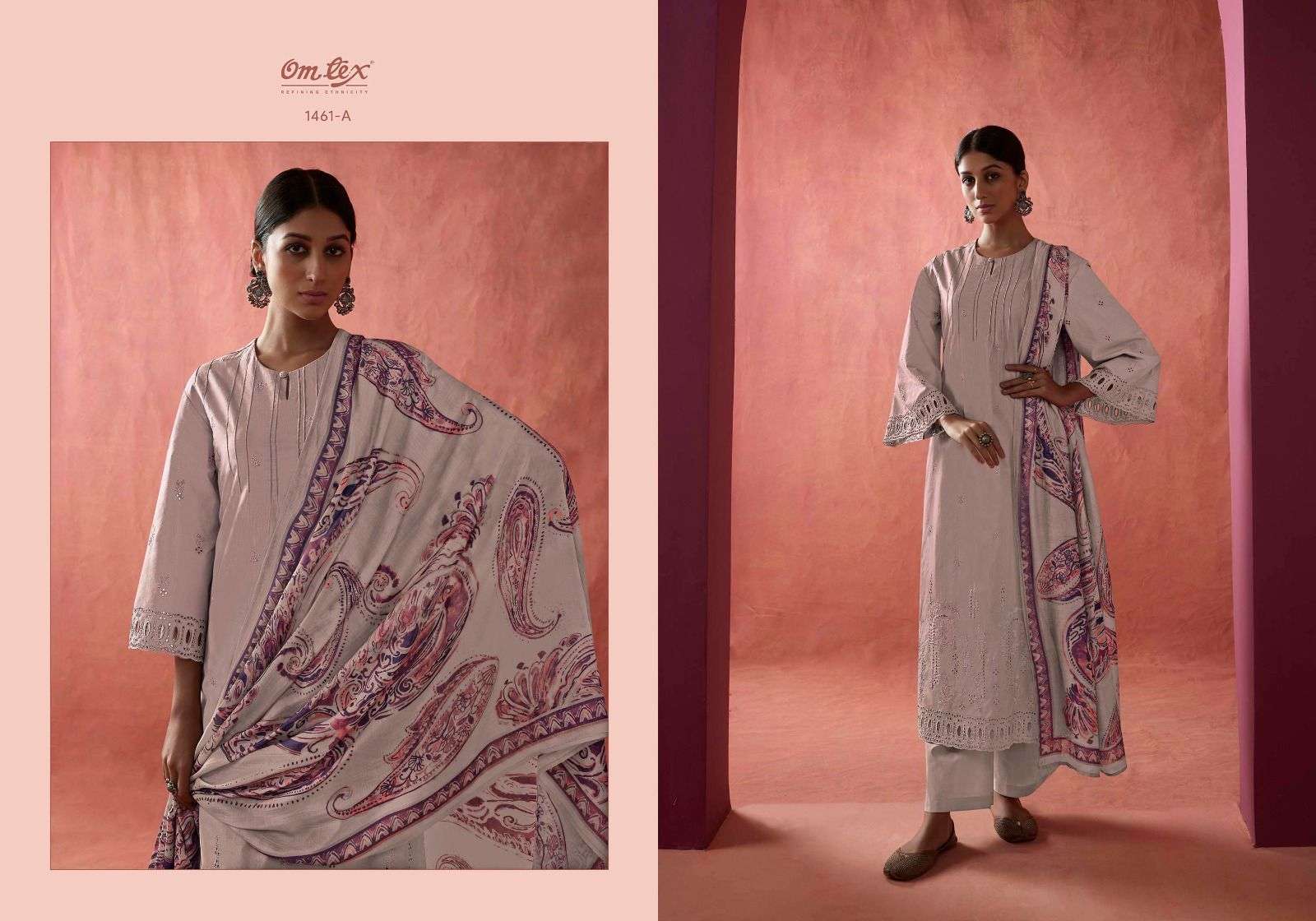 om tex anika 1461 series lawn cotton with work designer salwar kameez catalogue wholesaler surat 