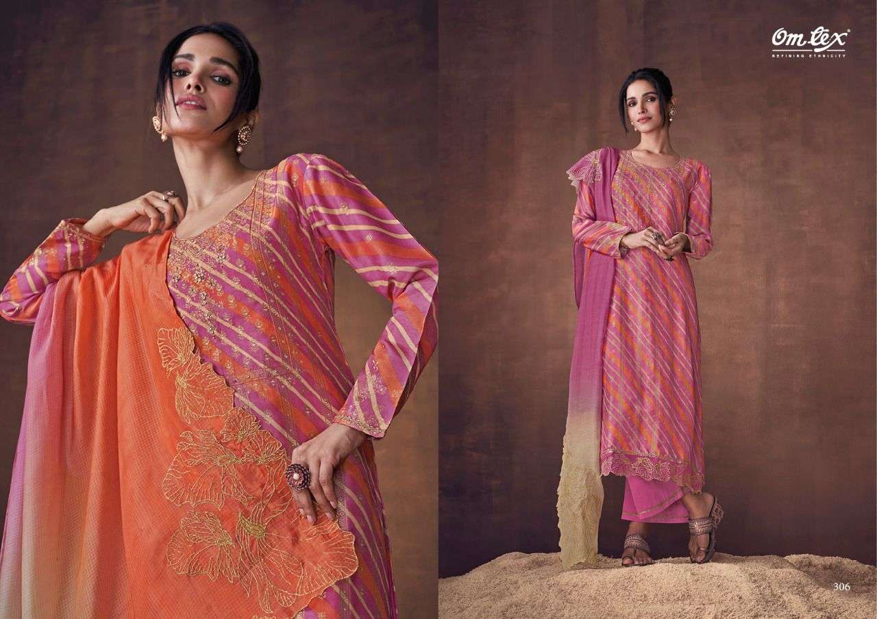 om tex vrunda 301-306 series stylish designer salwar kameez catalogue online supplier surat 