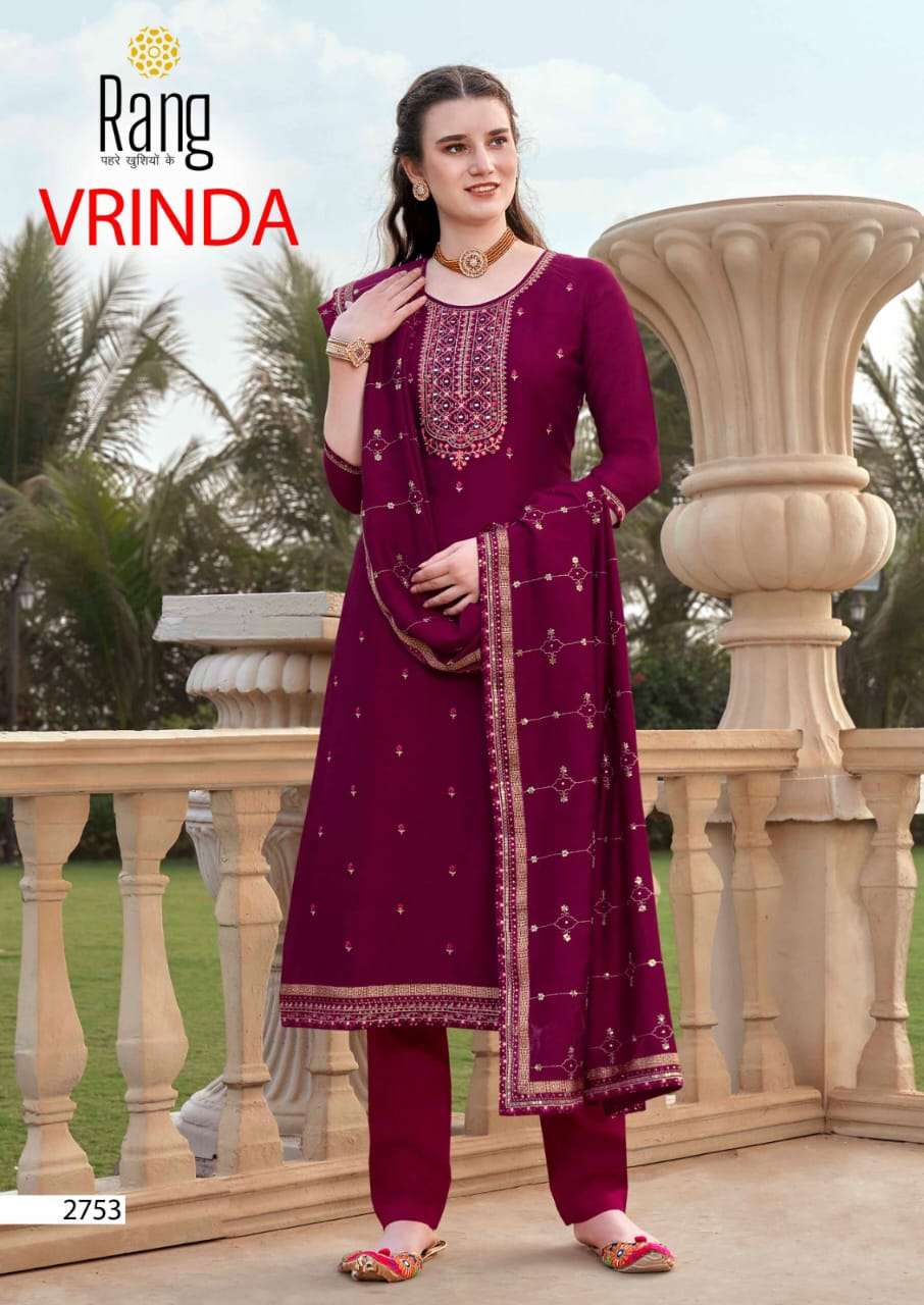 rang vrinda 2751-2754 series vichitra silk with fancy work designer salwar suits surat