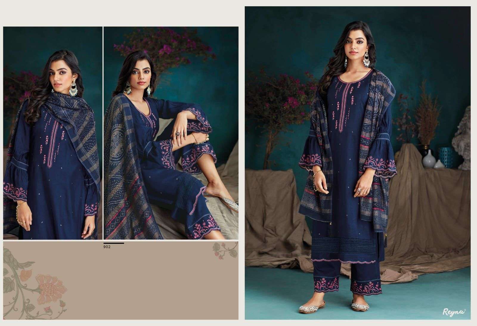 reyna alya 901-906 series indian designer fancy salwar kameez catalogue exporter surat 