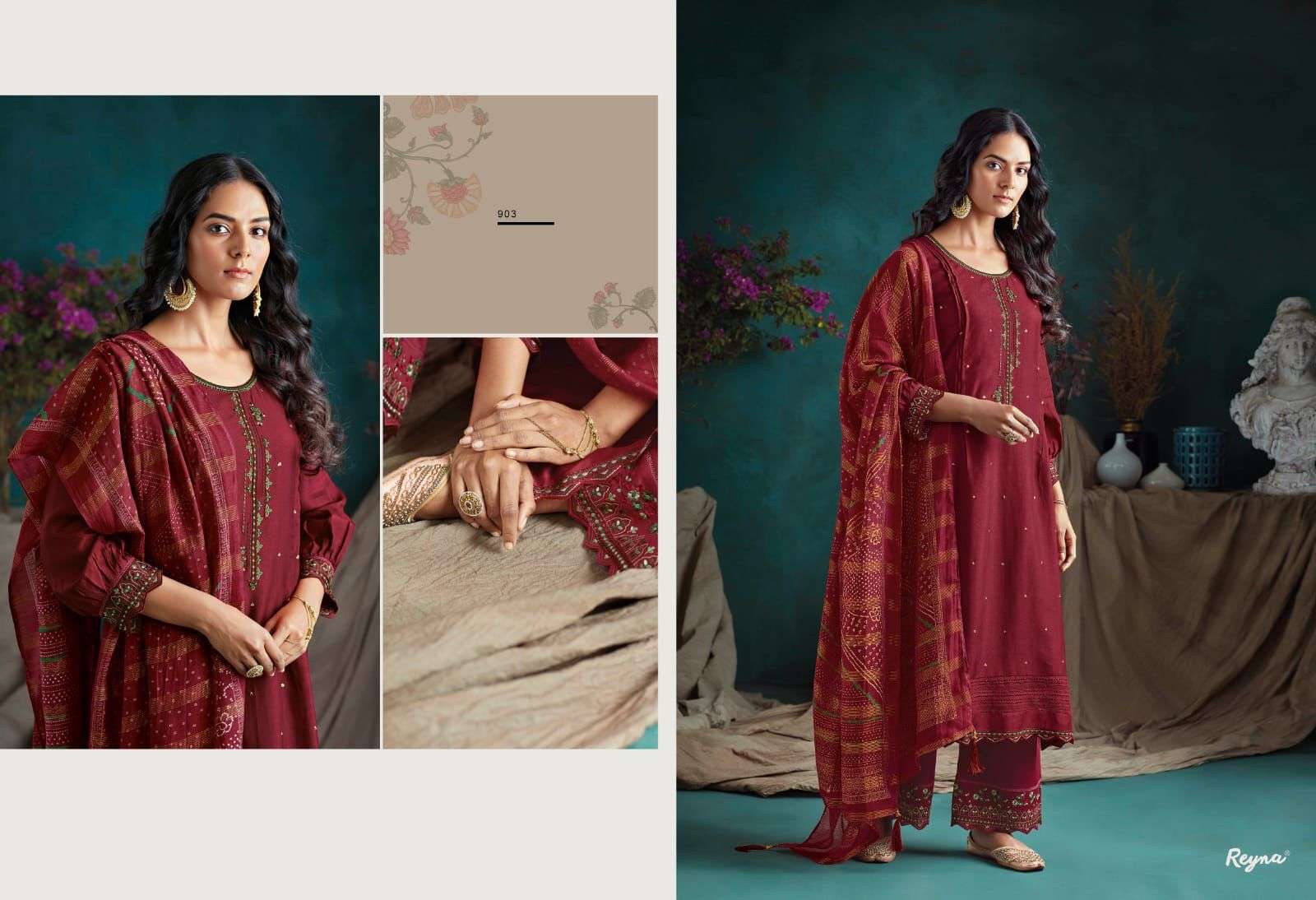 reyna alya 901-906 series indian designer fancy salwar kameez catalogue exporter surat 