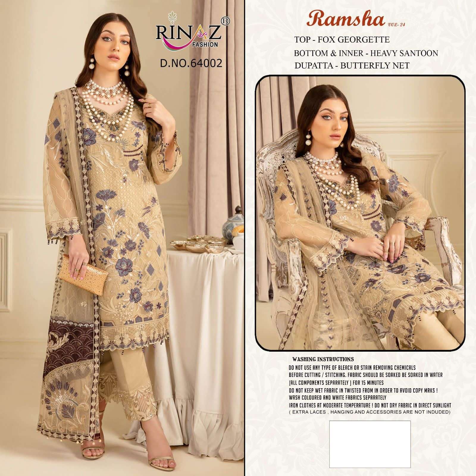 rinaz fashion ramsha vol-24 64001-64004 series faux georgette designer pakistani salwar suits catalogue surat 
