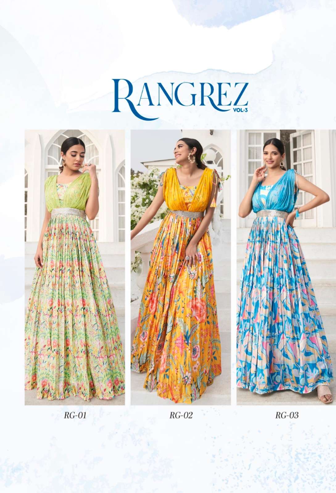 s4u rangrez vol-3 01-05 series stylish look modern designer gown catalogue collection 2023 