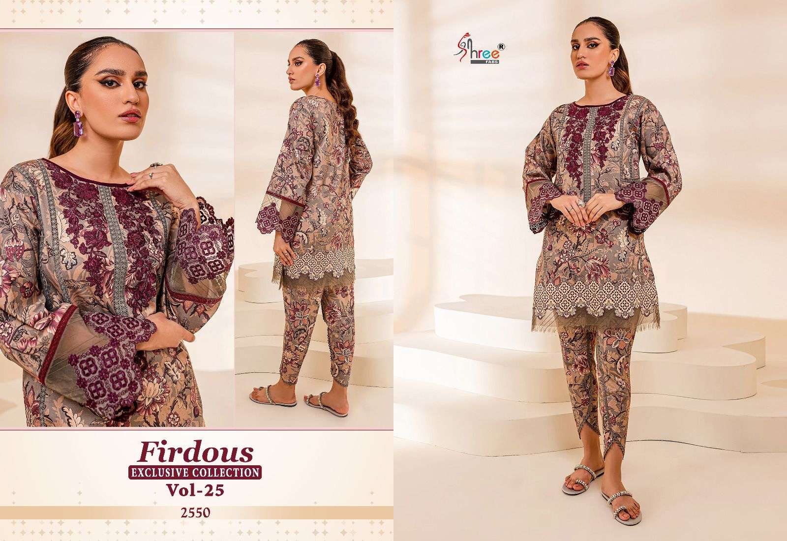 shree fabs firdous vol-25 2449-2453 series unstich designer pakistani salwar kameez catalogue wholesaler surat 