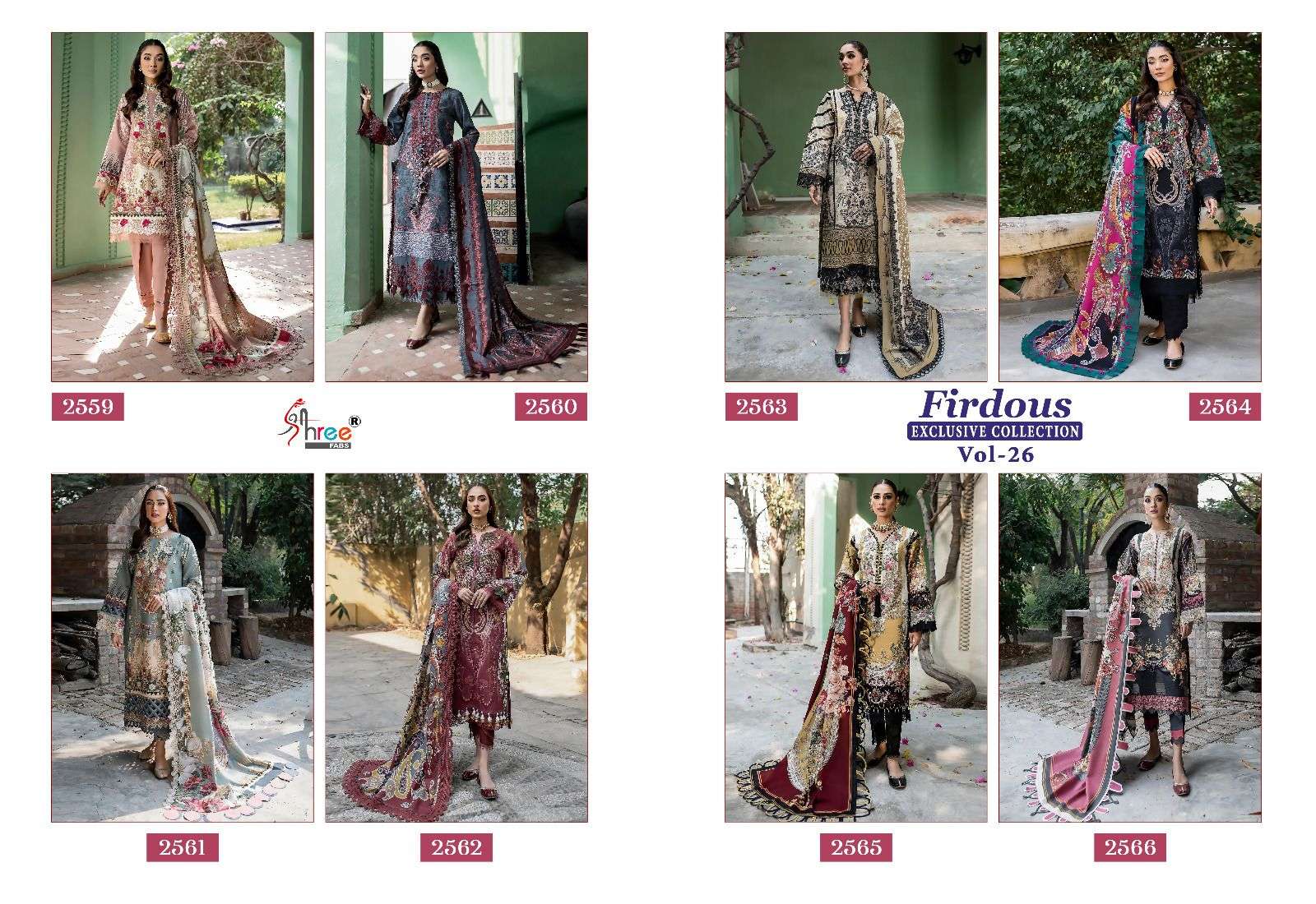 shree fabs firdous vol-26 2559-2566 series unstich designer salwar kameez pakistani suits surat 