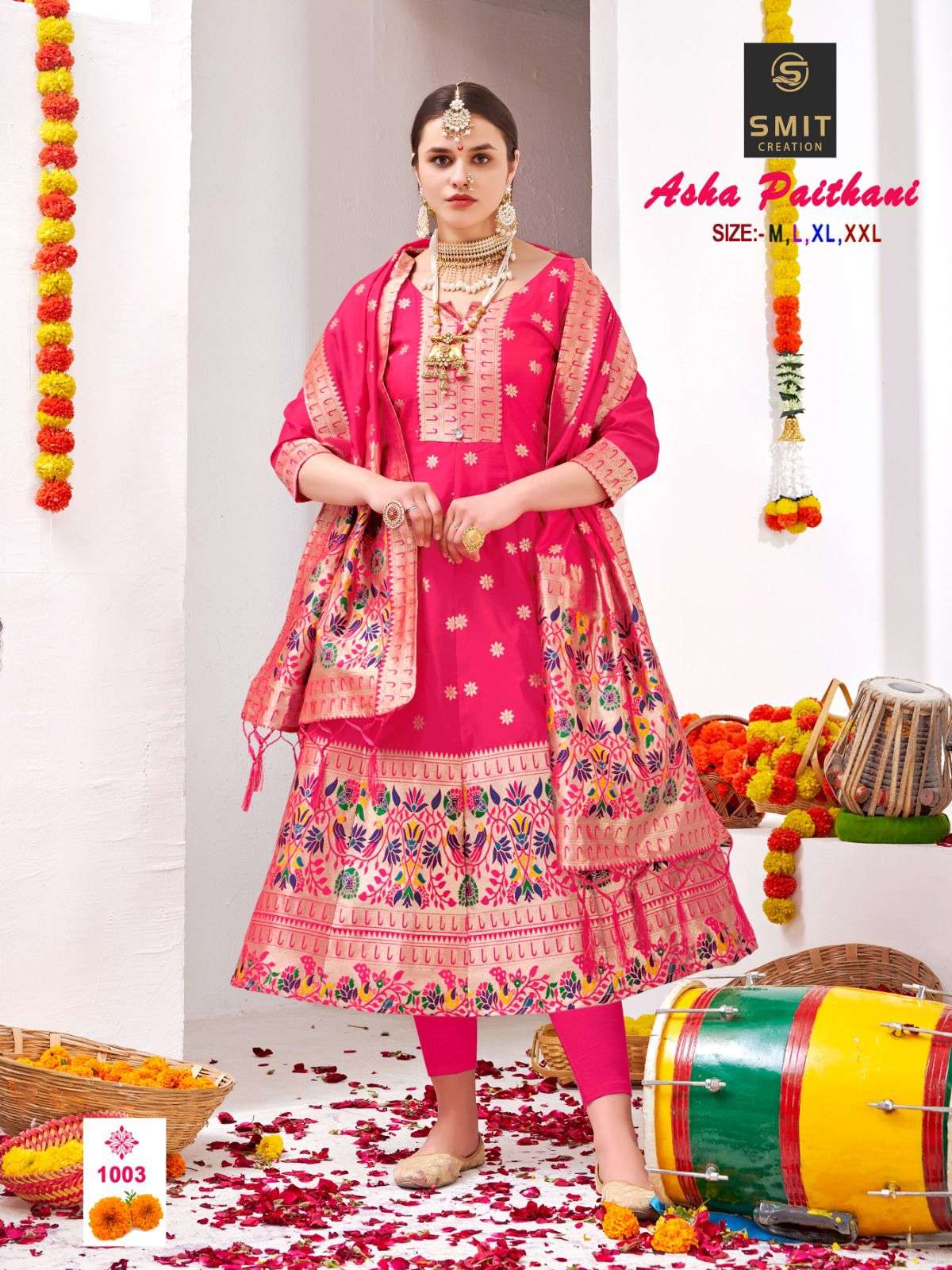 smit creation asha paithani 1001-1006 series stylish designer paithani gown with dupatta latest catalogue surat 