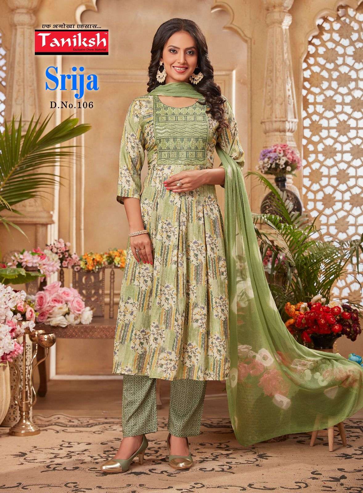 taniksh srija 101-108 series rayon print readymade designer salwar suits wholesale price surat