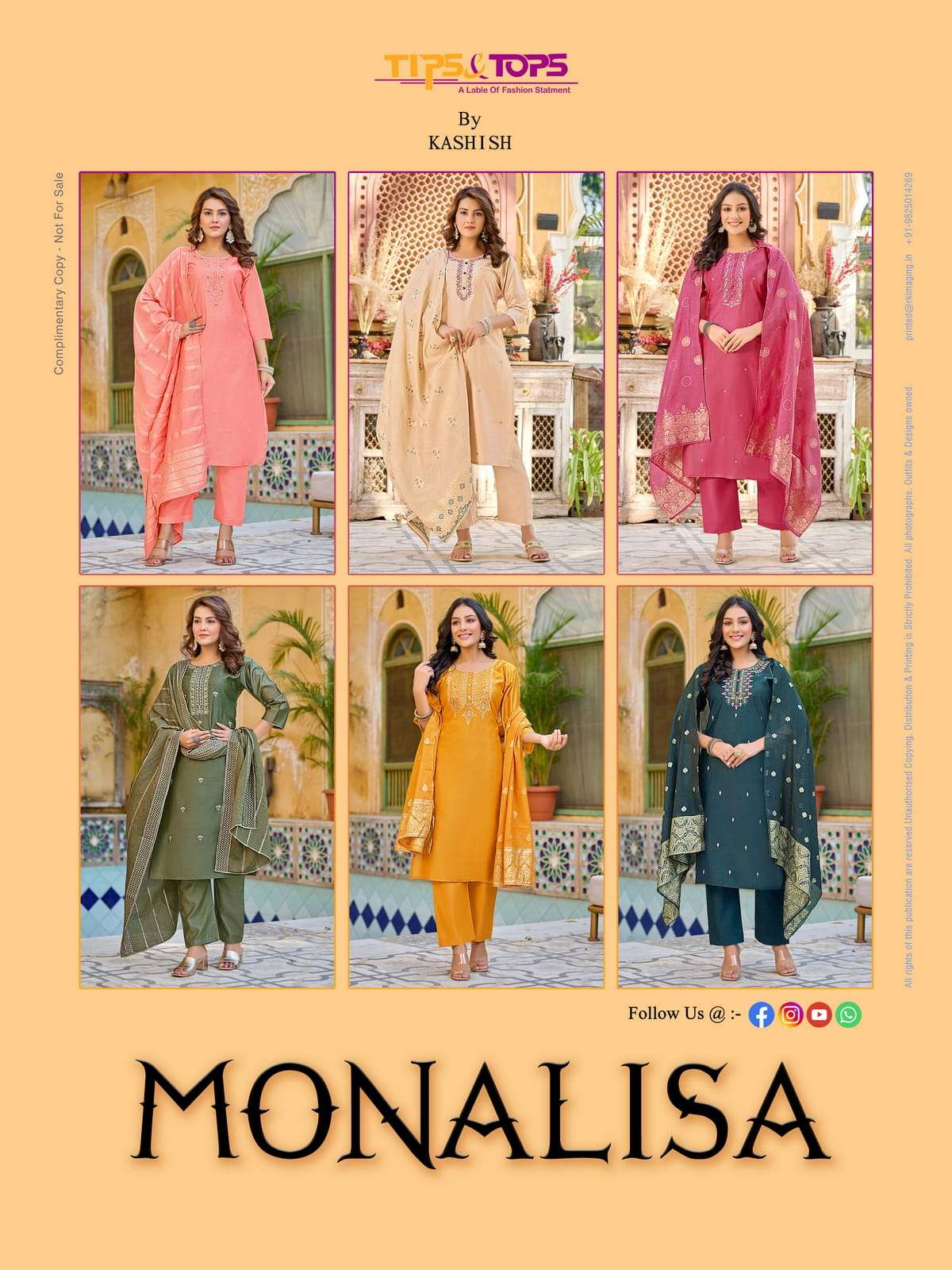 tips&tops monalisa 101-106 series fancy 3pcs jaqaurd designer wear readymade collection surat